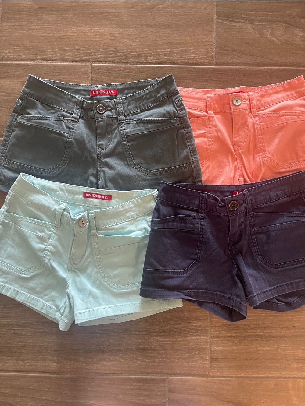 UNIONBAY juniors Shorts - Navy, Mint, Gray and coral